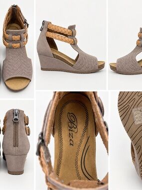 Biza Taupe Perforated Wedge Sandals – Size 38 – New
